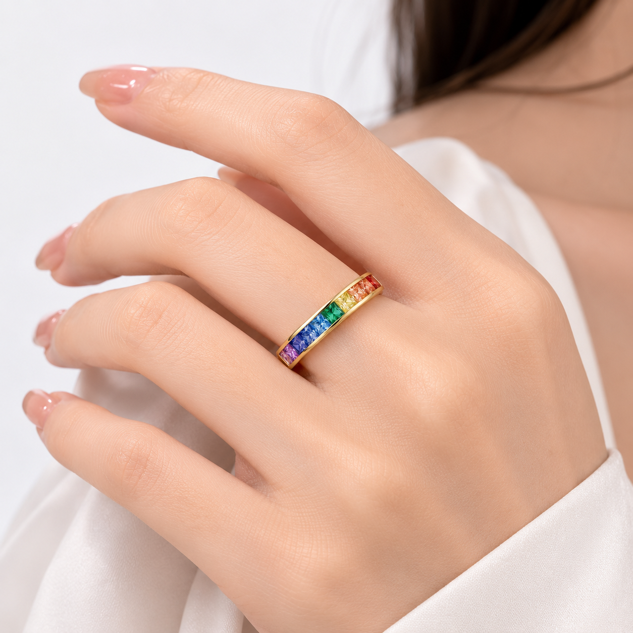 Rainbow Crystal Rose Gold Band Ring by Rose & Oliver - product image 2