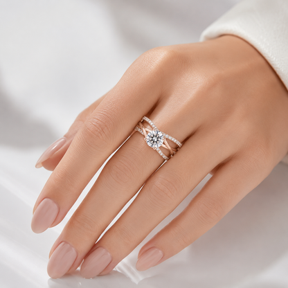 Rose Gold Round Diamond Crossover Ring by Rose & Oliver - product image 2