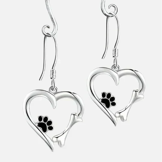 Yaritza™ – Silver Paw & Heart Drop Earrings by Rose & Oliver - product image 4