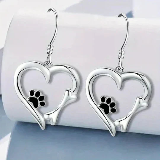 Yaritza™ – Silver Paw & Heart Drop Earrings by Rose & Oliver - product image 3