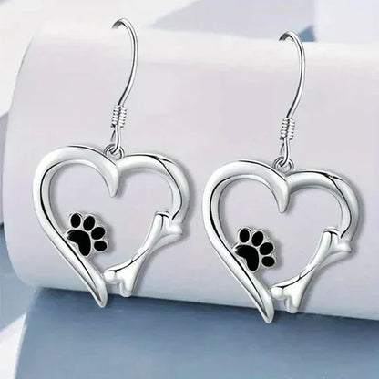 Yaritza™ – Silver Paw & Heart Drop Earrings by Rose & Oliver - product image 3