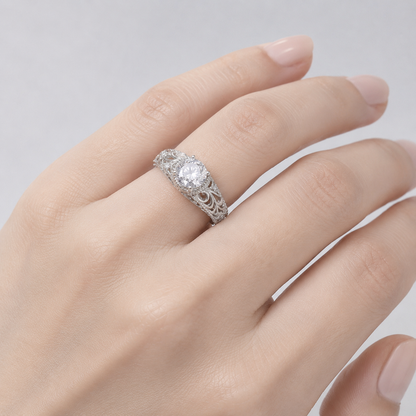Silver Cushion Zirconia Vintage Ring by Rose & Oliver - product image 2