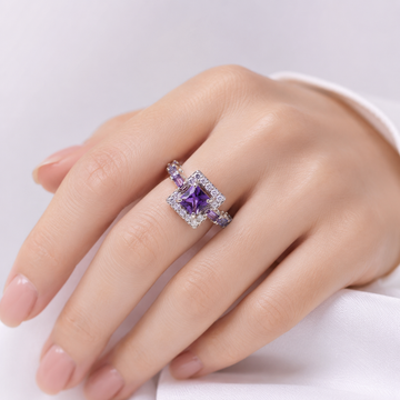 Silver Purple Gemstone Square Ring by Rose & Oliver - product image 1