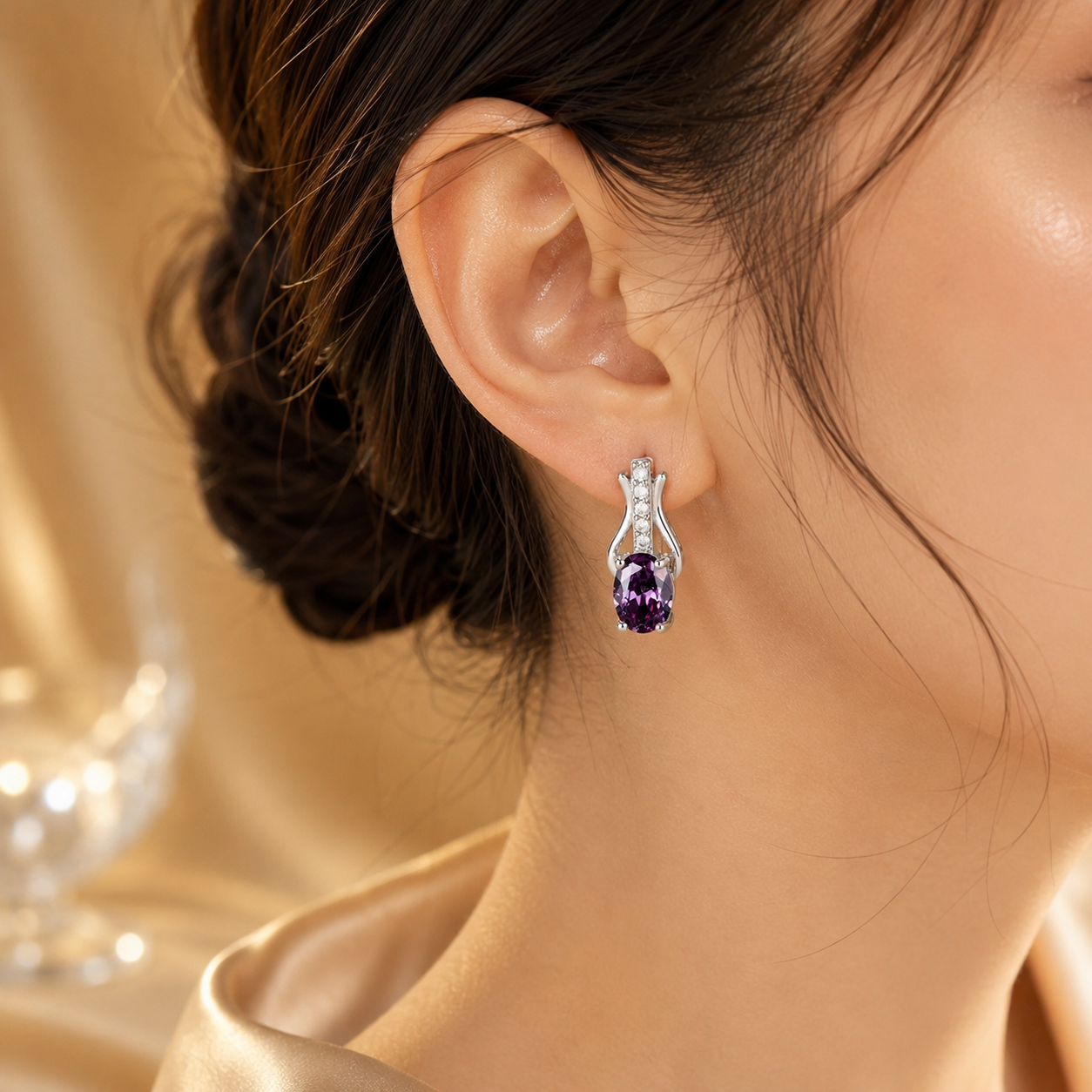 Silver Amethyst Drop Earrings by Rose & Oliver - product image 2