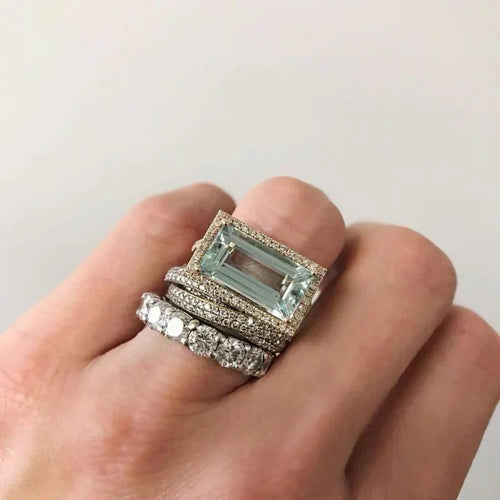 Vintage Silver Turquoise Glass Ring Set by Rose & Oliver - product image 1