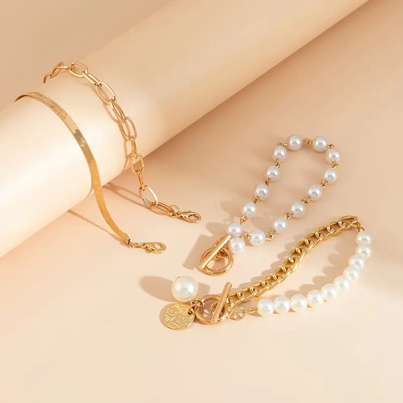 Chic Gold 4-Piece Bracelet Set – Snake, Pearls & Links | Gold by Rose & Oliver - product image 5