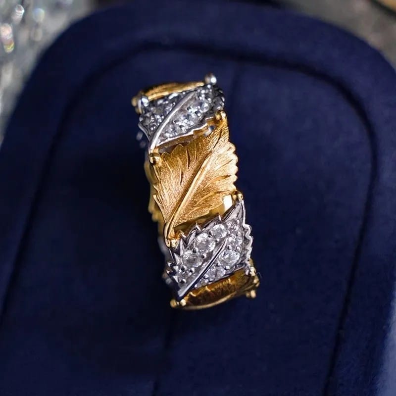 Gold Silver Leaf Pave Ring - (Adjustable) by Rose & Oliver - product image 3