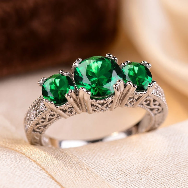 Silver Emerald Three-Stone Ring by Rose & Oliver - product image 1