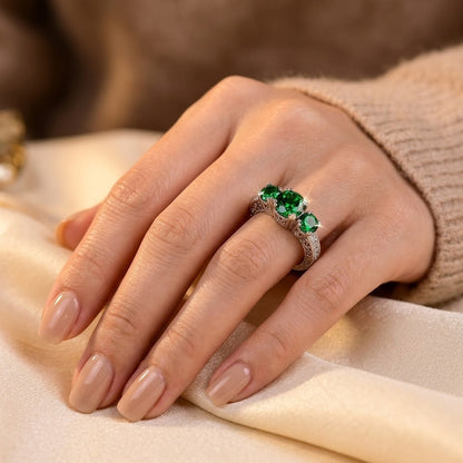 Silver Emerald Three-Stone Ring by Rose & Oliver - product image 2