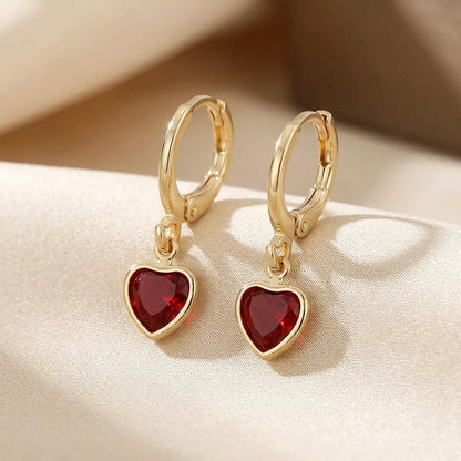 Gold Ruby Heart Drop Earrings by Rose & Oliver - product image 1