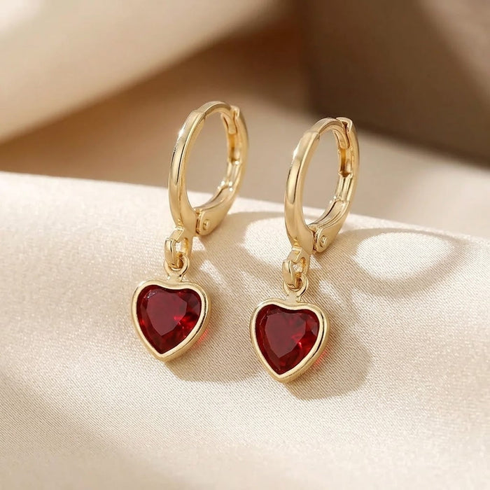 Gold Ruby Heart Drop Earrings by Rose & Oliver - product image 1