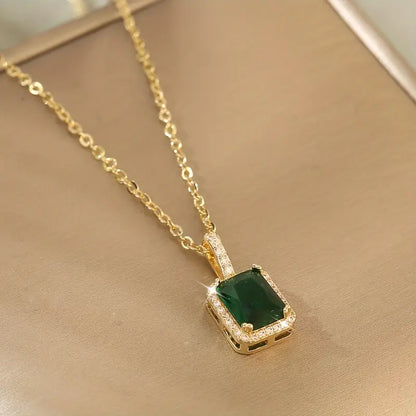 Gold Emerald Rectangular Halo Necklace by Rose & Oliver - product image 2