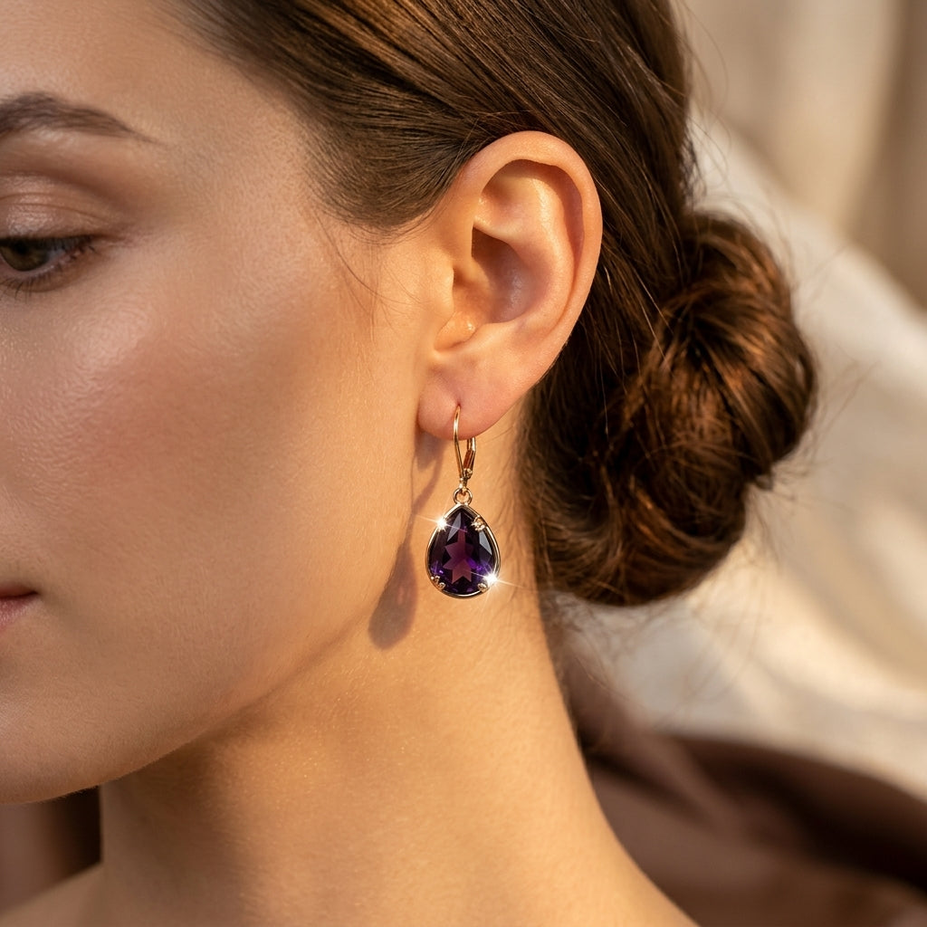Gold Amethyst Teardrop Earrings by Rose & Oliver - product image 2