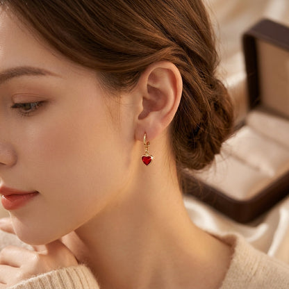 Gold Ruby Heart Drop Earrings by Rose & Oliver - product image 2
