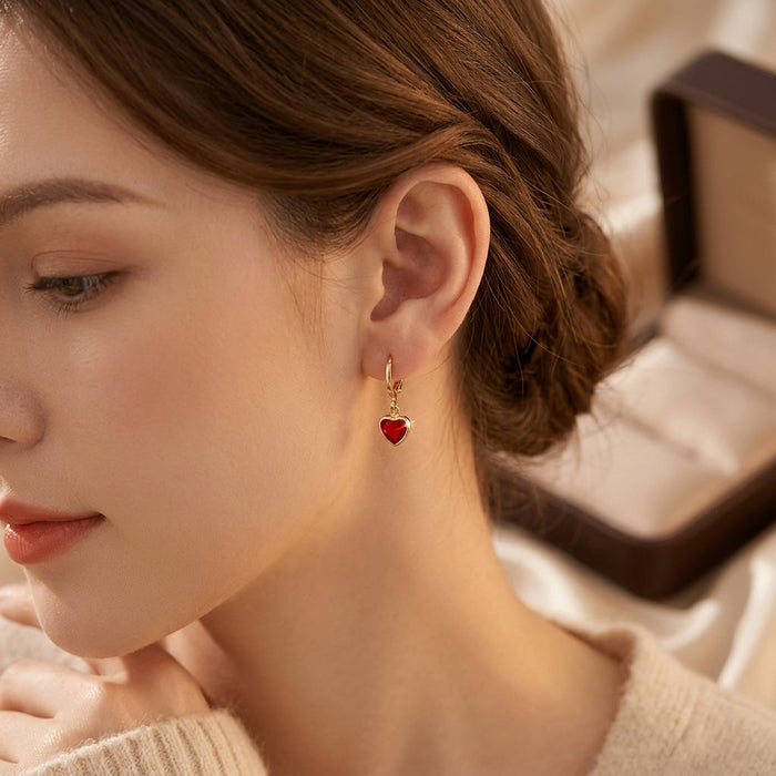 Gold Ruby Heart Drop Earrings by Rose & Oliver - product image 2