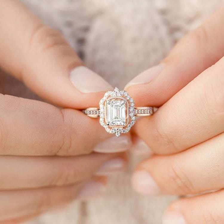 Rectangle Diamond Halo Ring by Rose & Oliver - product image 5