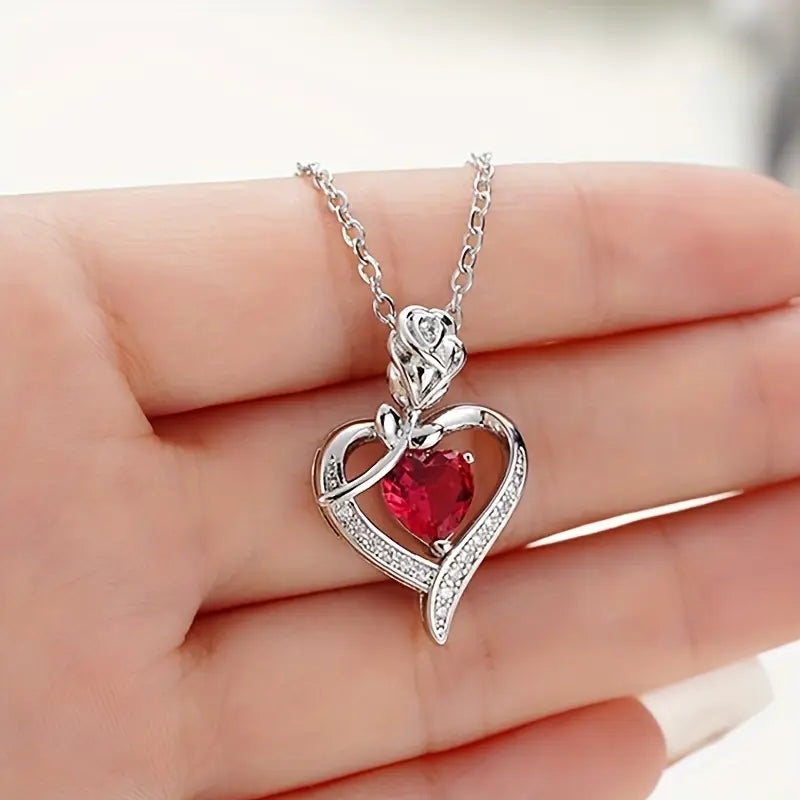 Silver Ruby Heart Pendant Necklace by Rose & Oliver - product image 3