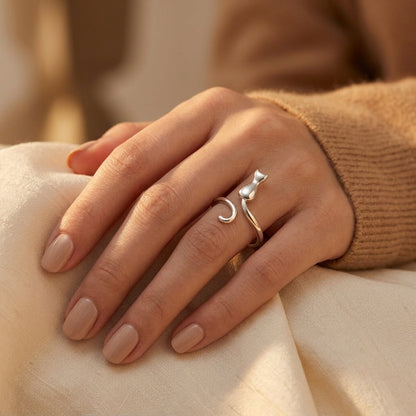 Silver Cat Motif Ring by Rose & Oliver - product image 2