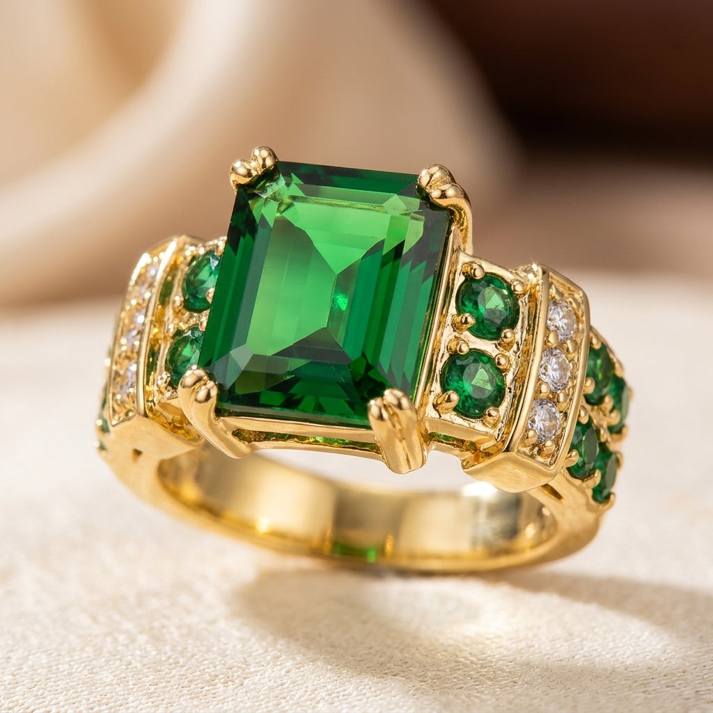 Gold Emerald Geometric Ring by Rose & Oliver - product image 1