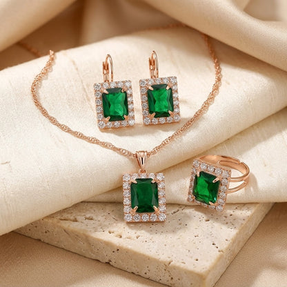 Gold Emerald Rectangular Jewelry Set by Rose & Oliver - product image 1