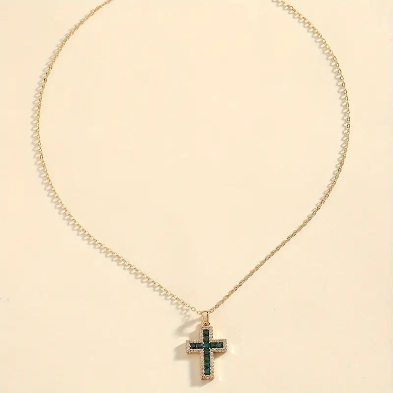 Solene Emerald Cross Pendant Necklace | Gold by Rose & Oliver - product image 3