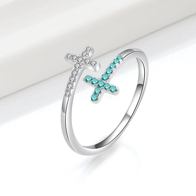 Double Cross Turquoise & Silver Ring - (Adjustable) by Rose & Oliver - product image 1