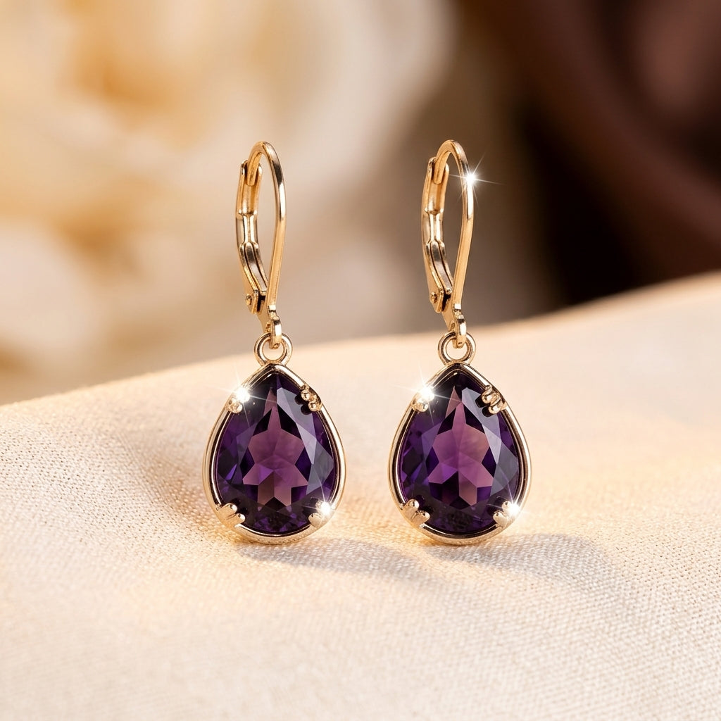Gold Amethyst Teardrop Earrings by Rose & Oliver - product image 1
