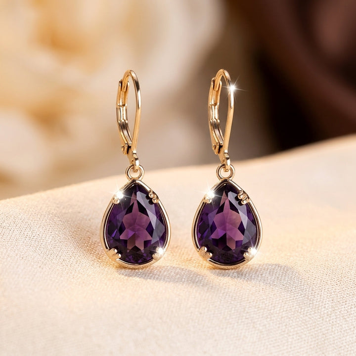 Gold Amethyst Teardrop Earrings by Rose & Oliver - product image 1