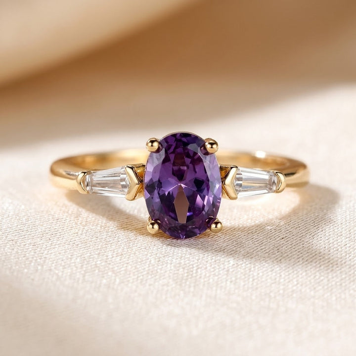 Gold Amethyst Three-Stone Ring by Rose & Oliver - product image 1