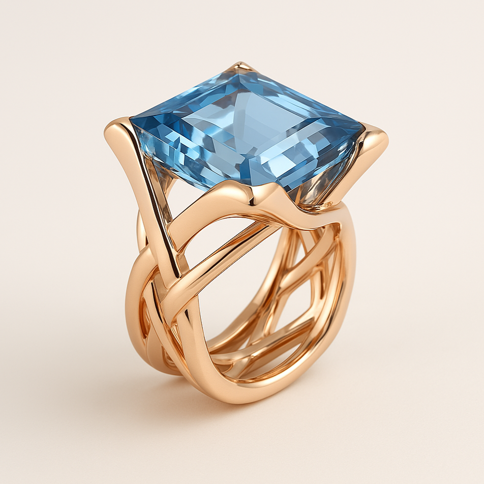 Vintage Rose Gold Blue Zirconia Ring by Rose & Oliver - product image 2