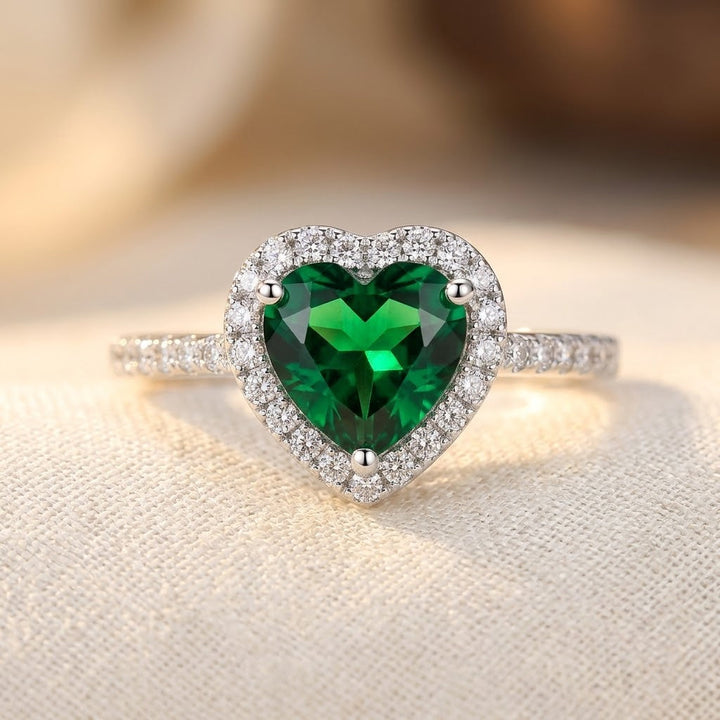 Silver Emerald Heart Halo Ring by Rose & Oliver - product image 1