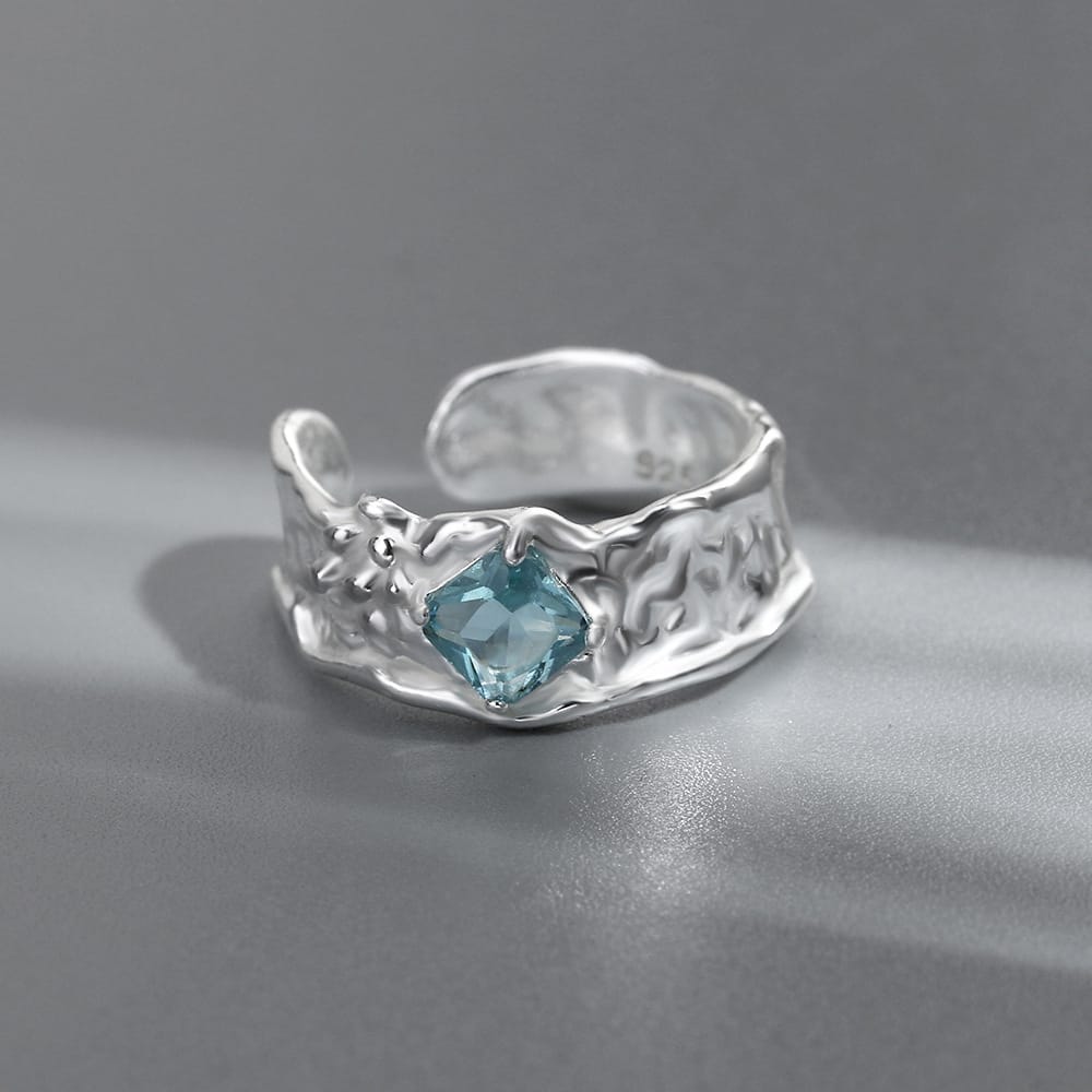 Silver Aquamarine Textured Ring - (Adjustable) by Rose & Oliver - product image 3