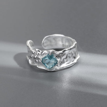Silver Aquamarine Textured Ring - (Adjustable) by Rose & Oliver - product image 3