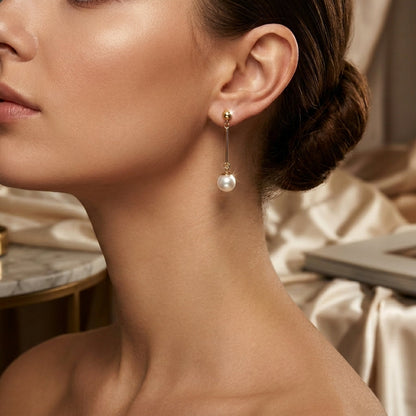 Gold Long Pearl Drop Earrings by Rose & Oliver - product image 2