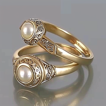 Vintage Inlaid Pearl Gold Ring Set by Rose & Oliver - product image 1