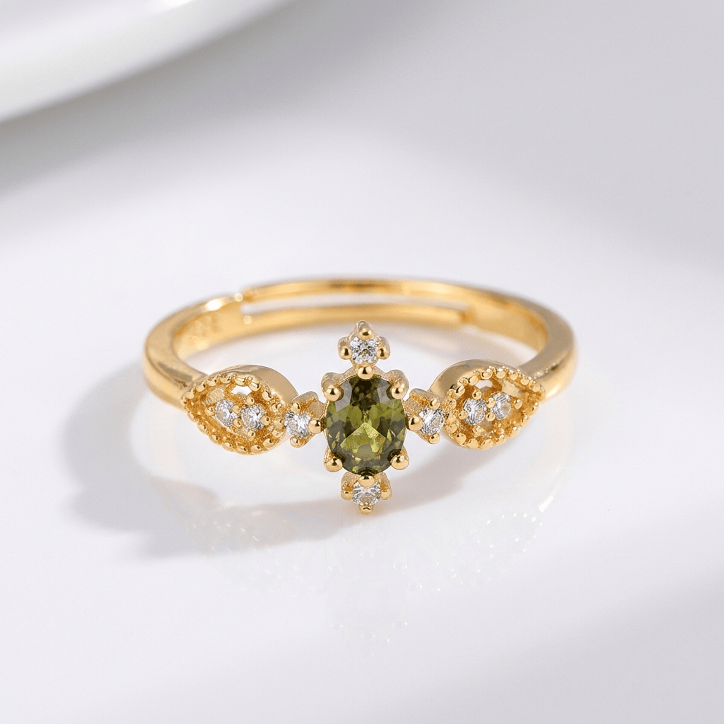 Olive Green Crystal Dainty Gold Ring - (Adjustable) by Rose & Oliver - product image 1