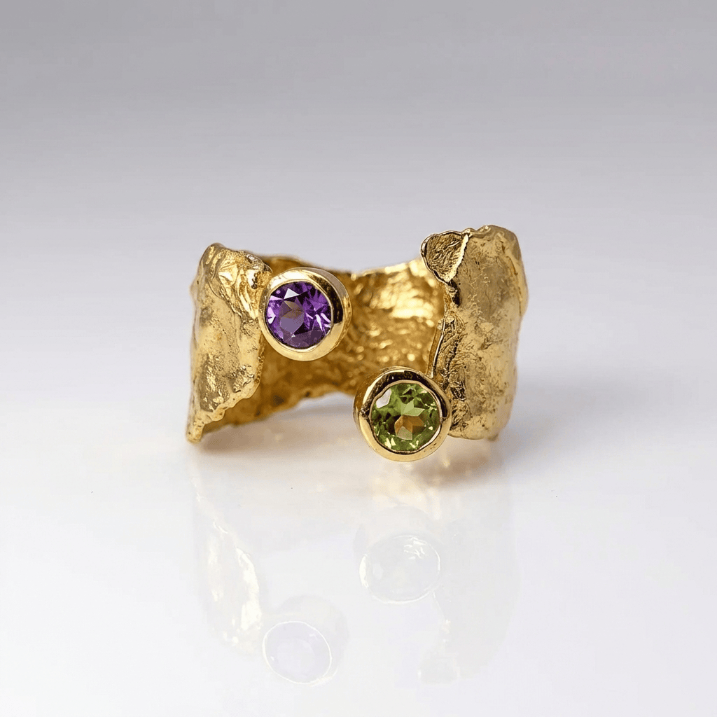 Rustic Gold Amethyst & Peridot Ring - (Adjustable) by Rose & Oliver - product image 1