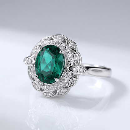 Vintage Emerald Silver Floral Ring - (Adjustable) by Rose & Oliver - product image 1