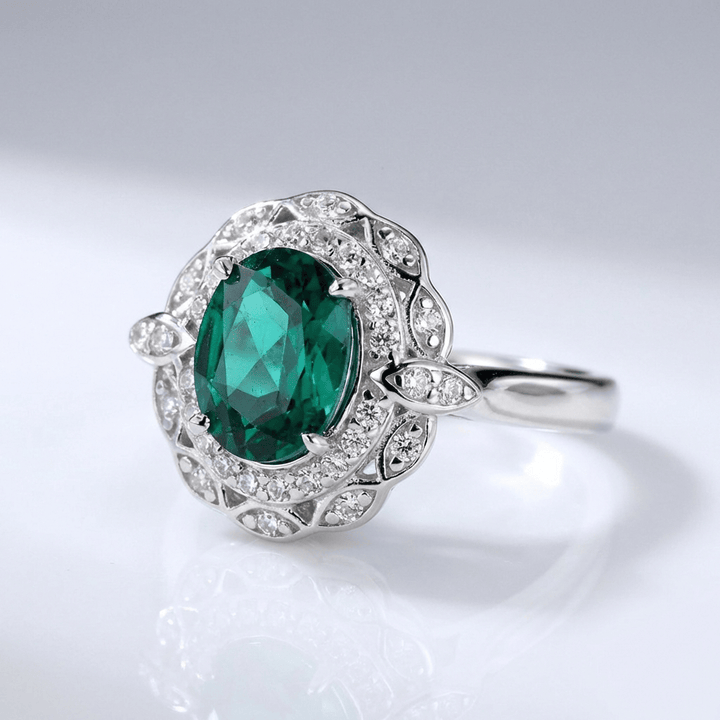 Vintage Emerald Silver Floral Ring - (Adjustable) by Rose & Oliver - product image 1