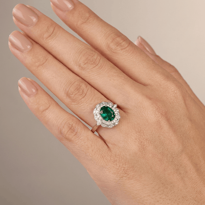 Vintage Emerald Silver Floral Ring - (Adjustable) by Rose & Oliver - product image 2