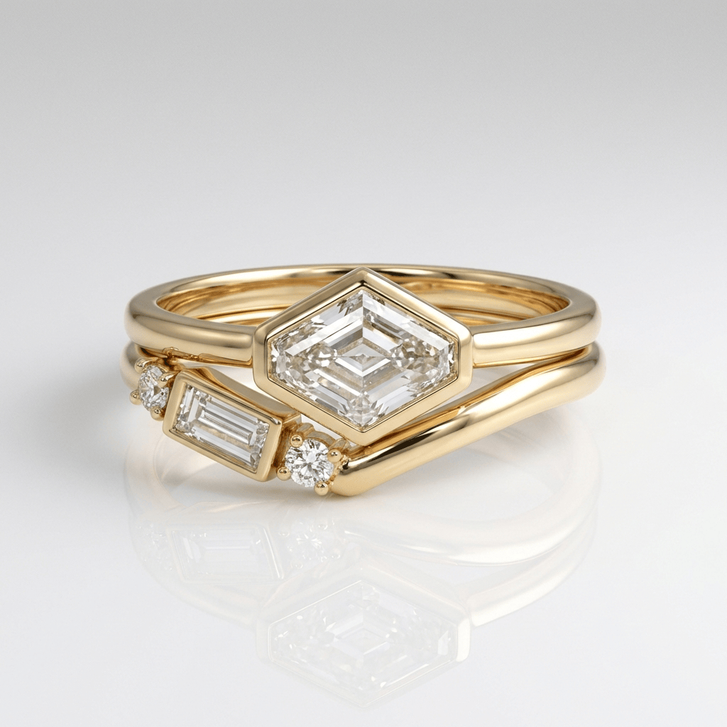 Geometric Diamond Gold Ring Set by Rose & Oliver - product image 1