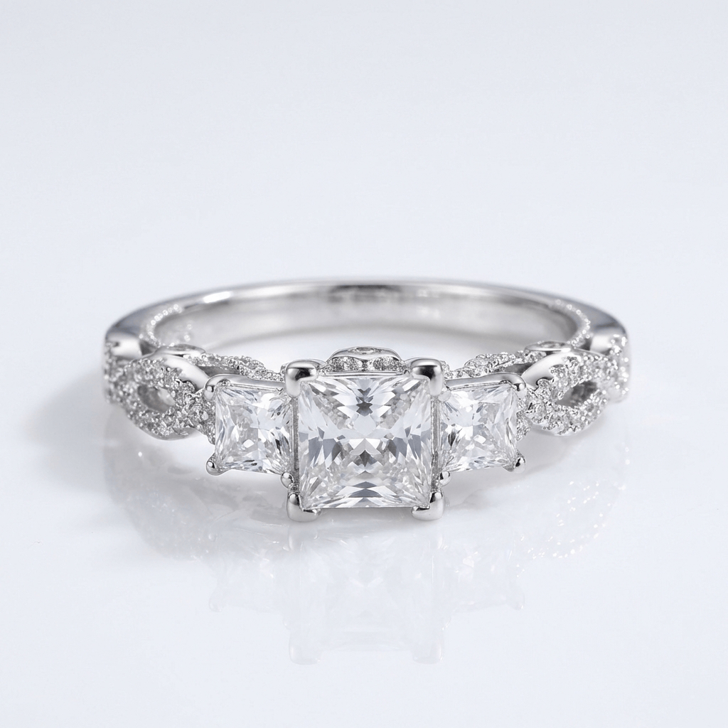 Three Stone Zirconia Silver Twist Ring by Rose & Oliver - product image 1