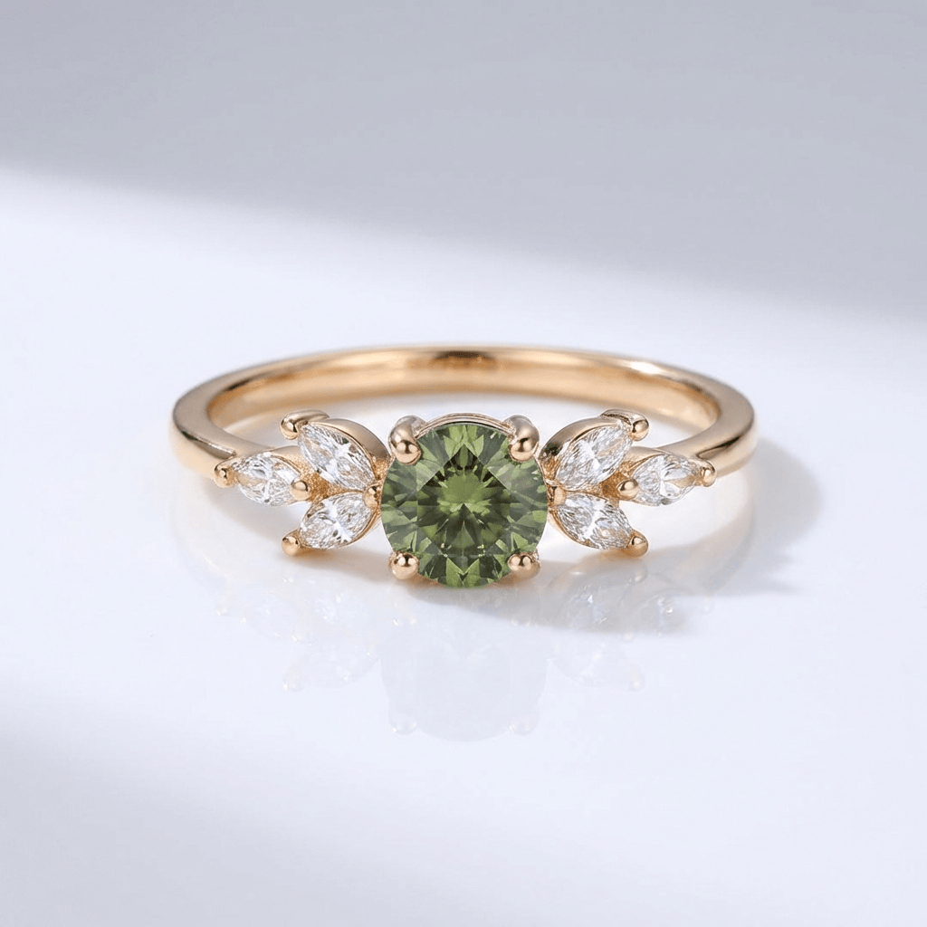 Green Peridot Gold Dainty Leaf Ring by Rose & Oliver - product image 1