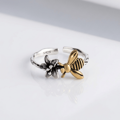 Honey Bee & Flower Silver Ring - (Adjustable) by Rose & Oliver - product image 1