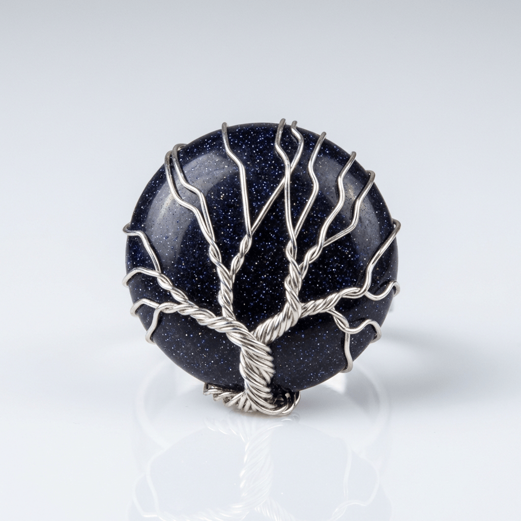 Tree Of Life Blue Sandstone Silver Ring - (Adjustable) by Rose & Oliver - product image 1