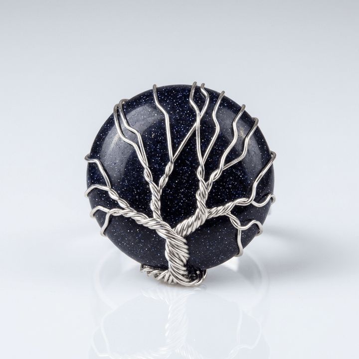 Tree Of Life Blue Sandstone Silver Ring - (Adjustable) by Rose & Oliver - product image 1