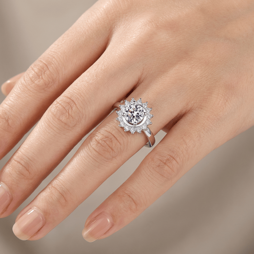 Silver Round Diamond Sunburst Ring - (Adjustable) by Rose & Oliver - product image 2