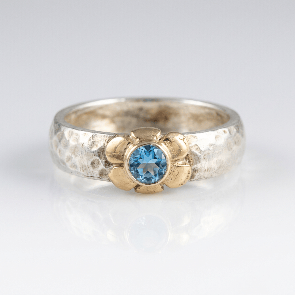 Handmade Silver Two Tone Blue Topaz Ring by Rose & Oliver - product image 1