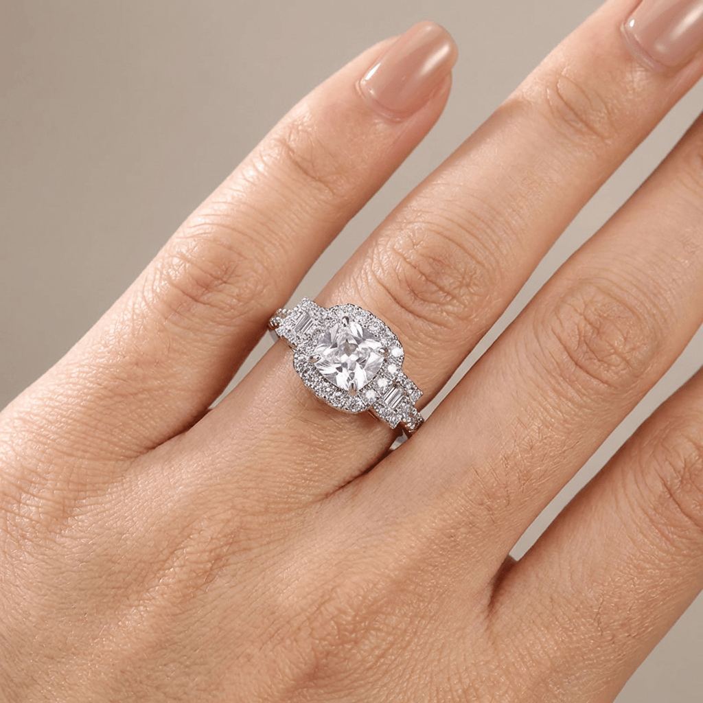 Silver Cushion Diamond Halo Ring by Rose & Oliver - product image 2