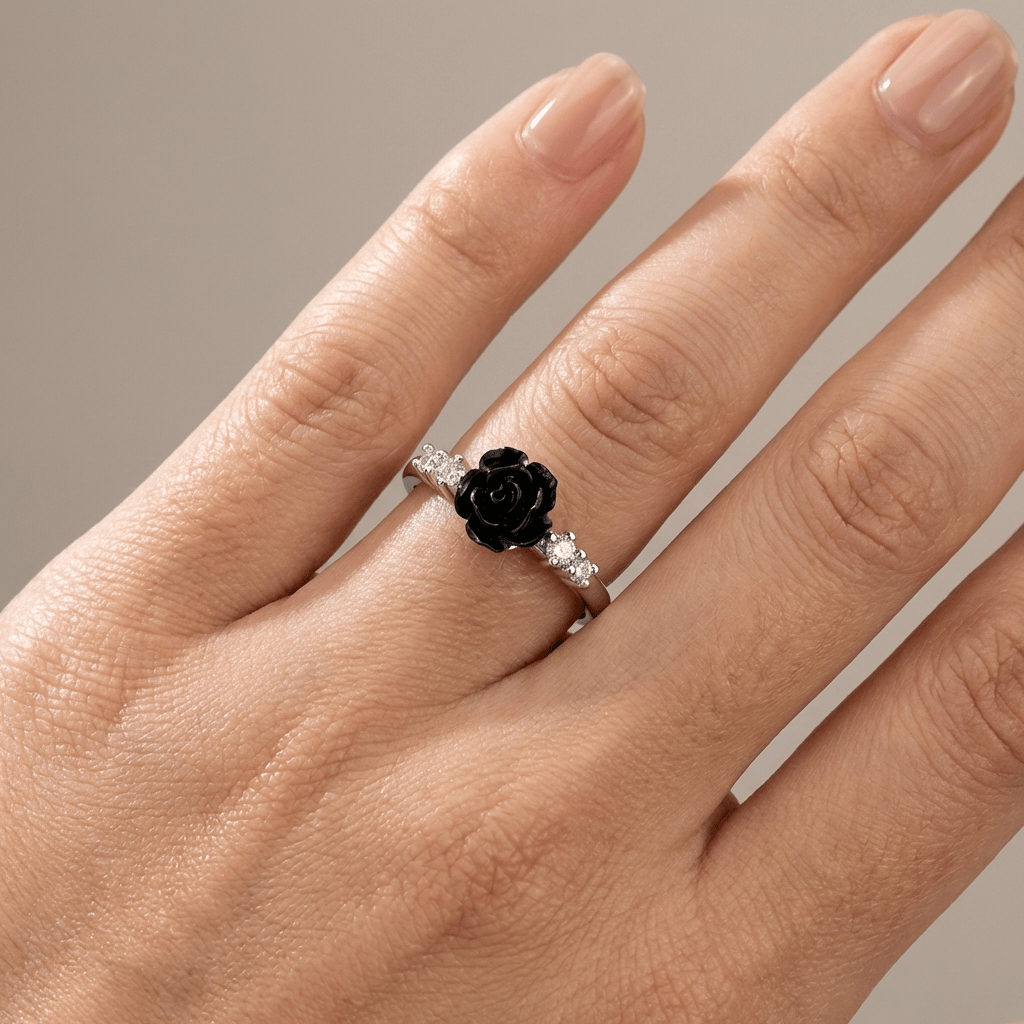 Silver Rose Diamond Ring - (Adjustable) by Rose & Oliver - product image 8